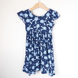 DotDotSmile Bunny Print Flutter Sleeve Dress Girls 3T 4T Navy Blue Whimsical